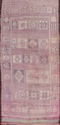 Antique Tribal Moroccan Oriental Purple Rug 5x11 Handmade Wool