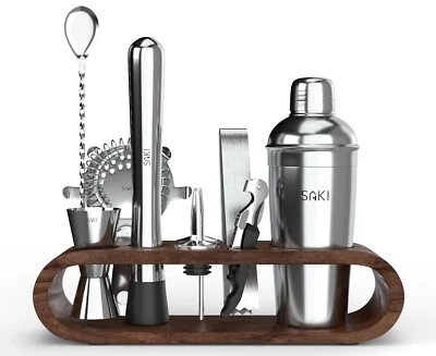 Acier Inoxydable Cocktail Shaker Cadeau Set avec Socle - 10 Pièces Barman Kit - Photo 1/4