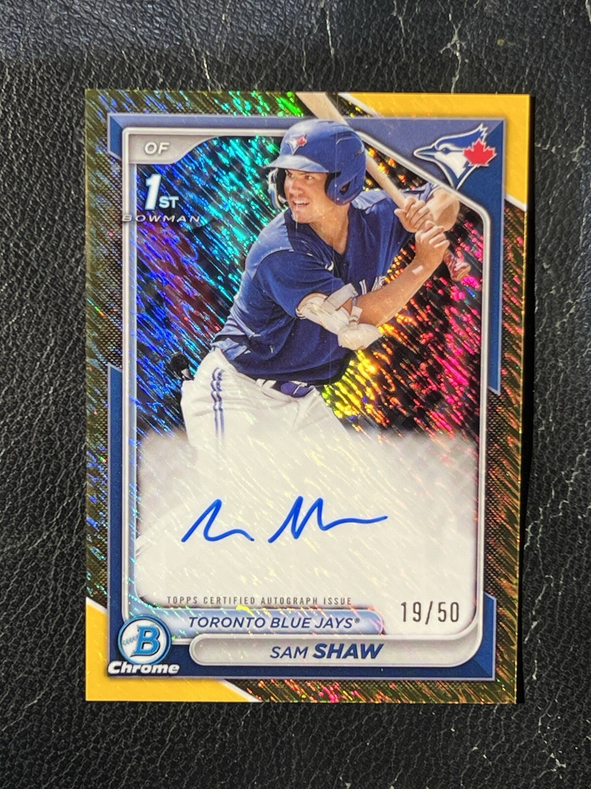 SAM SHAW 2024 Bowman Chrome Gold Shimmer Refractor Auto 19/50 1st