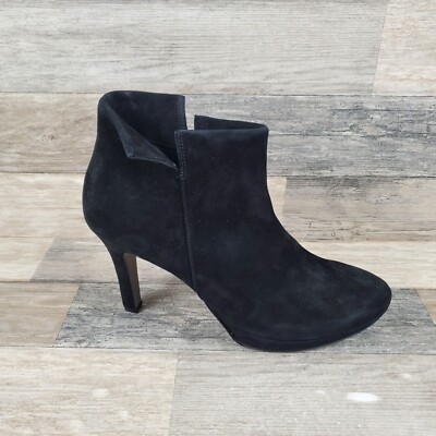 Paul Green Suave Black Suede Notched Platform High Heel Boots Sz 10 (UK 7.5)