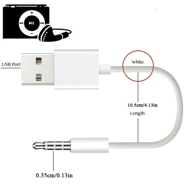 USB 3.5mm Data Sync Charger Cable Cord For Apple iPod Shuffle 3rd & 4th Gen - Image 3 of 4
