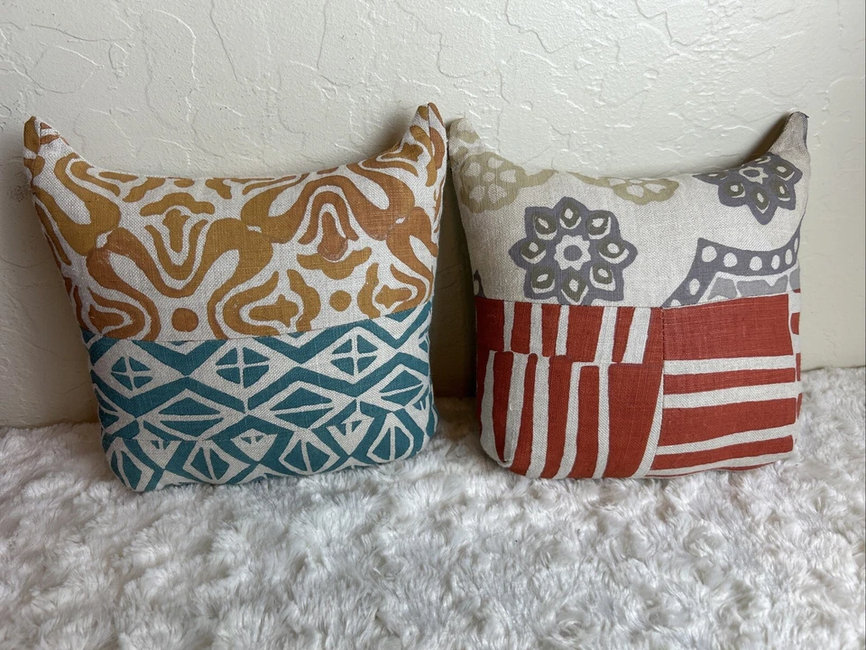 2 Malagueta Patchwork  Owl Shaped Multicolor Pillows 8”x 8” Stuffed Plush - Image 2 of 4