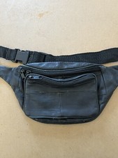 Vintage Black Leather Patchwork Fanny Pack
