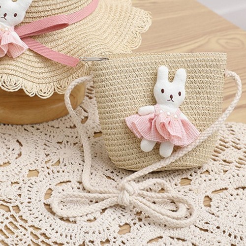 Cartoon Bunny Kid Messenger Bags Handmade Woven Storage Basket - Picture 5 of 11