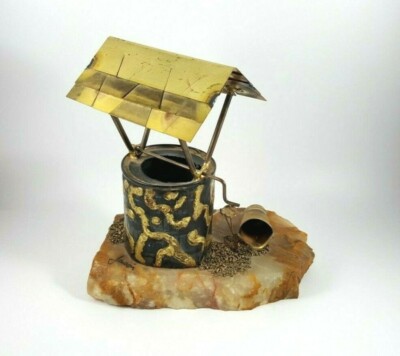 Vintage Mario Jason Metal Stone Sculpture Wishing Well 7 inches Signed