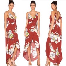 ASTR the Label Lucia Dress Rust Multi Floral Maxi Ruffle High Low Midi Hem