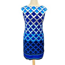 Eliza J. Womens Dress Size 4 Blue/Purple Knit Geometric Ombre Print Shift Modern