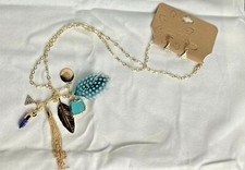 NWT Fashion Necklace Set Great Gift Beautiful 36 inch long pierced earrings
