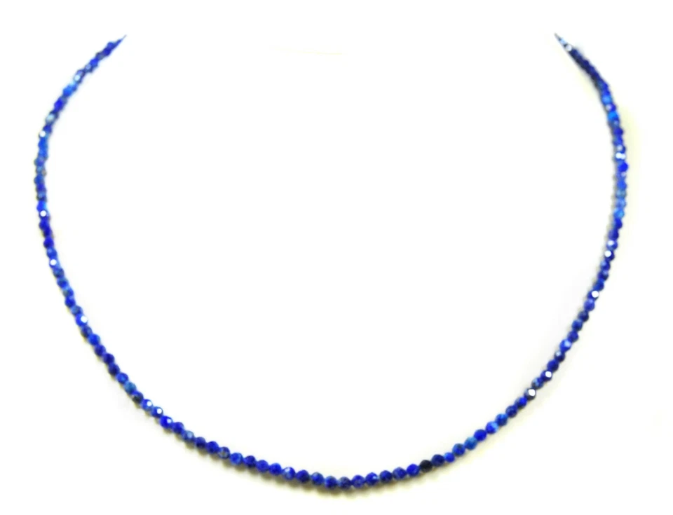 Edelstein Heilstein Halskette Lapislazuli facettierte Kugelform Ø3 mm 925 Silber - Bild 2 von 3