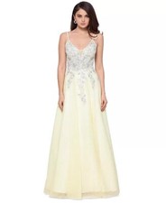 NWT Xscape Corset Chiffon Embellished Ball Gown Women's Light Yellow Size 8