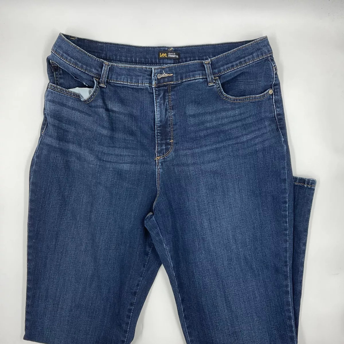 Lee Classic Fit Jeans Size 16p Petite Blue Denim Straight Leg Cotton Stretch