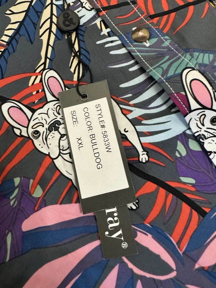 Camisa social masculina paisley e cinza 2XL slim fit buldogue francês estampa floral Frenchie - Imagem 3 de 4