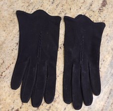Vintage Size M 7 Black Soft Suede Leather Formal 8.5" Gloves Kislav France