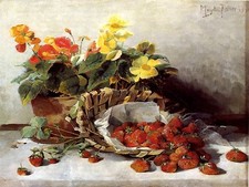 strawberry flower fruit M. Kroener Tile Mural Wall Backsplash Art Marble Ceramic