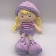 Kids Preferred Girl Dolly Lovey Blonde Hair Purple White Stripes 14” Plush