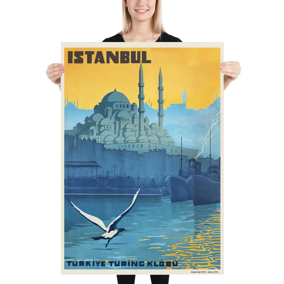Estambul, Turquía, 1928 (Türkiye Turing Klöbü) — póster de viaje retro vintage Foto 4 de 4