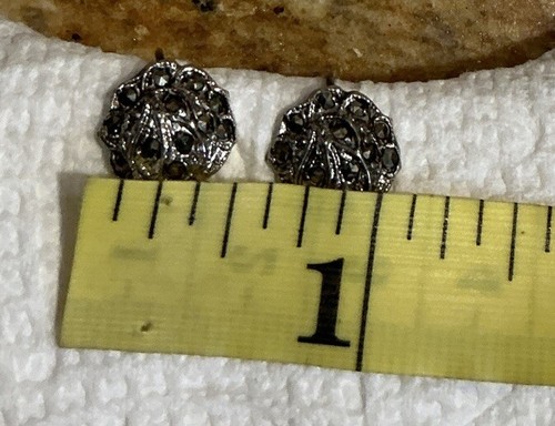 Sterling Silver Clip on Earrings Brown Rhinestones Rose Flower 925 Screw Back - Picture 5 of 6