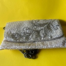 La Regale Vintage Beaded Clutch Purse Handmade White On White