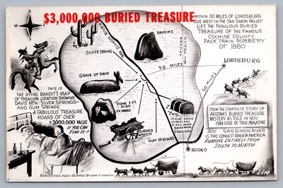 $3,000,000 Buried Treasure Map Lordsburg NM New Mexico Bandit Plunder PC K1