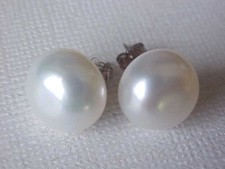 11.5MM AAA GENUINE WHITE PEARL STUD EARRINGS SOLID 14KT WHITE GOLD