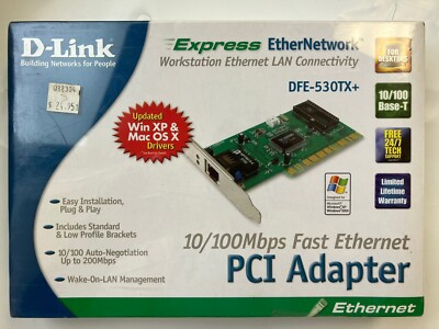 D-Link 10/100 Fast Ethernet Desktop Adapter For Windows 2K/XP/Vista DFE-530TX+