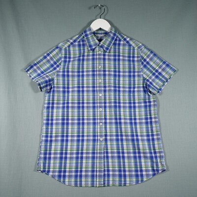 Vintage St Michael Marks & Spencer Hemd Damen 14 Blau Grün Kariert Kurzarm