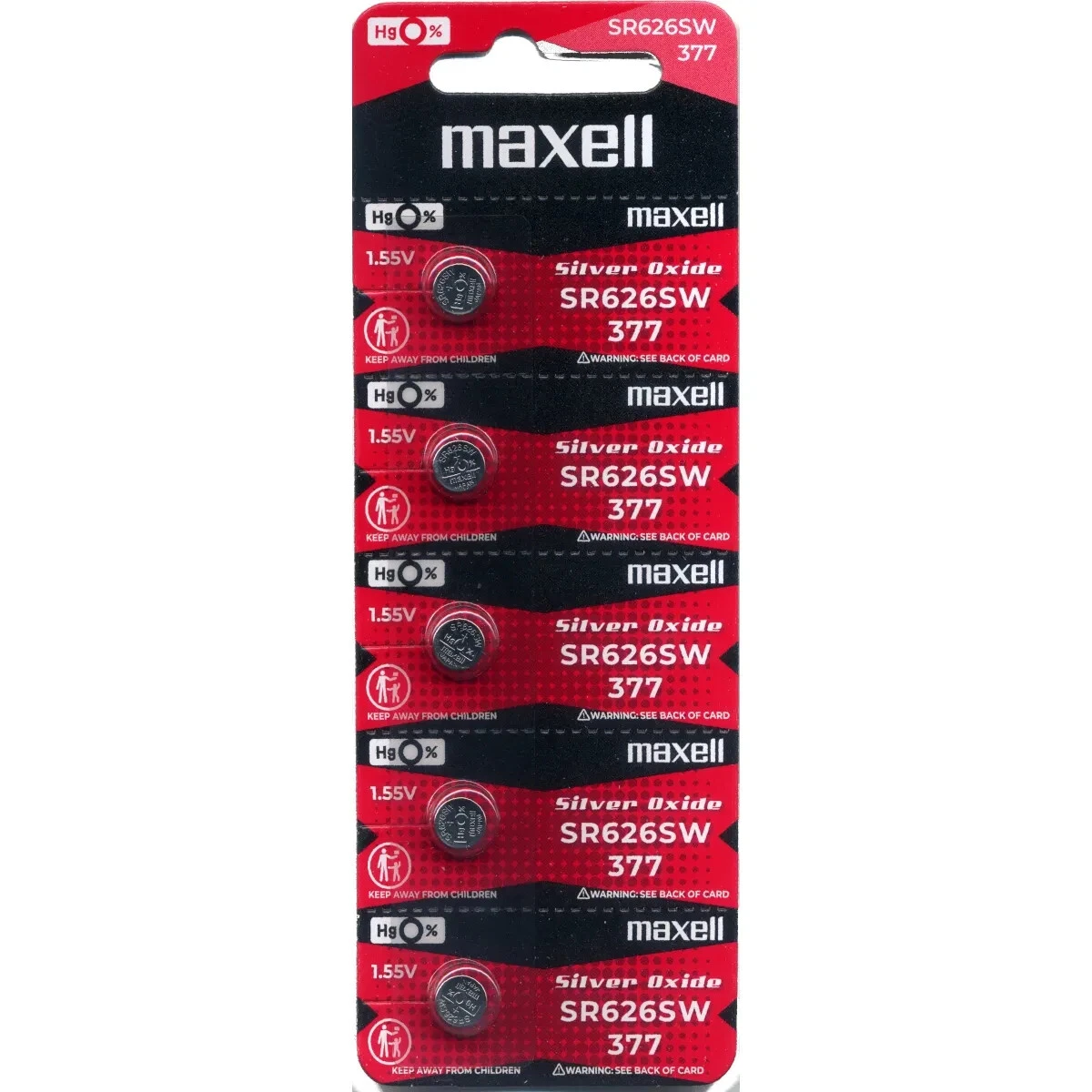 (5 Pack) New Maxell (SR626SW / 377) 1.5V Watch Batteries