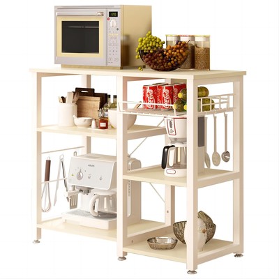 Kitchen Bakers Rack With 5 Hooks Microwave Stand Coffee Bar Station Industrial S