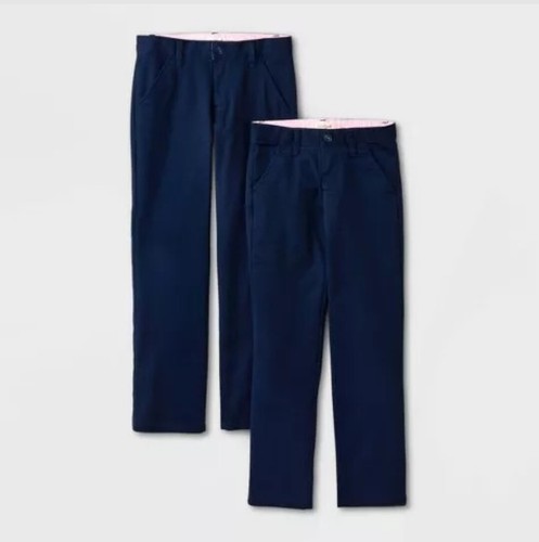 2 Pairs Cat & Jack Girl Navy Skinny Leg Flat Front School Uniform Chino Pants 8