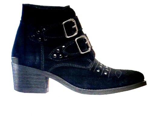 ELLOS TWO BUCKLE SUEDE BOOTIE | Black Suede Women's 12 M | New with Box