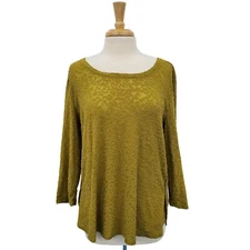 Simply Vera Vera Wang Womens 3/4 Sleeve Textured Blouse Top Size L Yellow Green