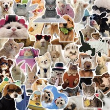 50PCS Transparent Cute Animal Stickers, Funny Cat and Dog Stickers for Kids T...