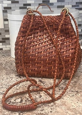 Vintage LJS Collection Woven Leather Crossbody Bag in Brown