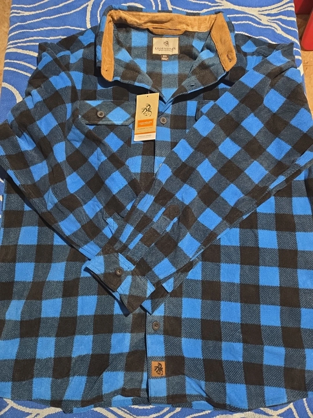 Legendary Whitetails Buck Camp Mens 2XL Blue Black Plaid Flannel Shirt