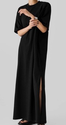The Frankie shop Lou Oversized T Shirt Maxi Dress Black One Size Pockets Slit