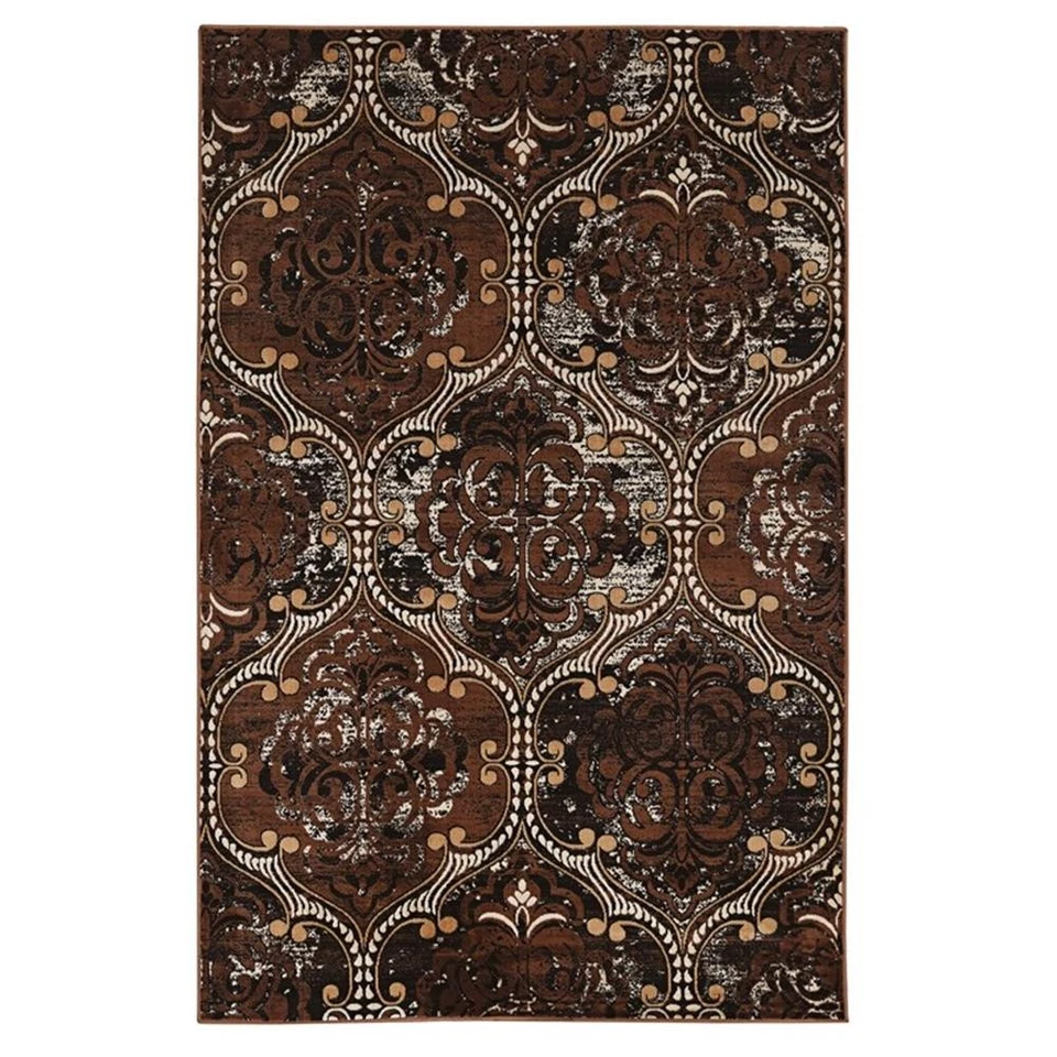 Linon Vintage KArthur Power Loomed Microfiber Polyester 2'x3' Rug in Brown - Image 3 of 3