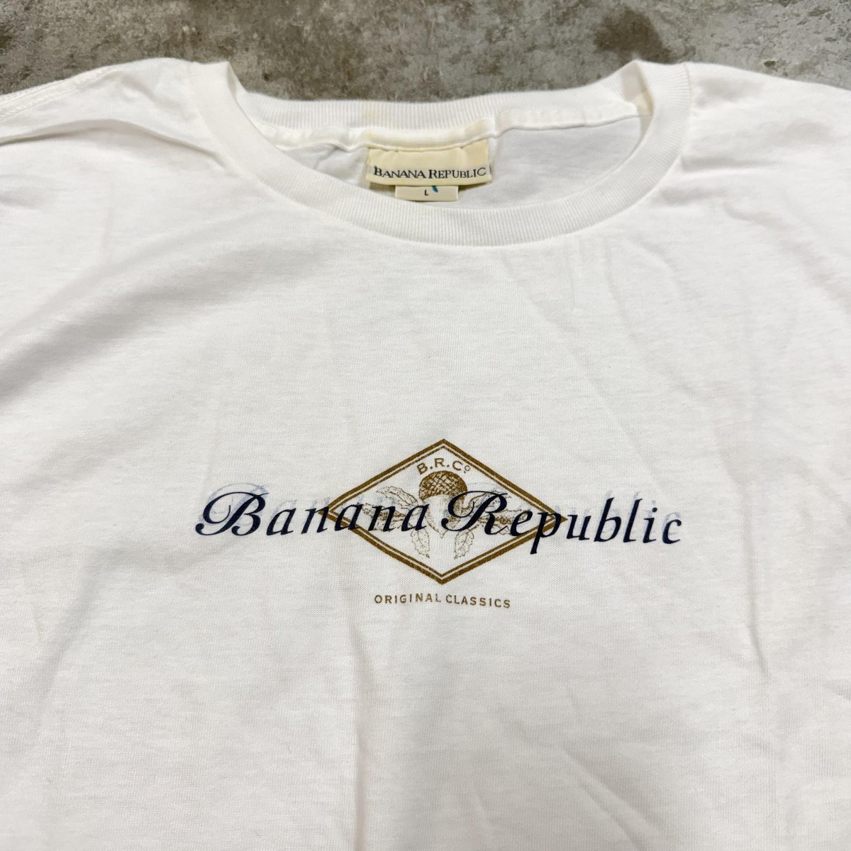 Vintage Banana Republic Shirt Mens Large White Logo Graphic Made
