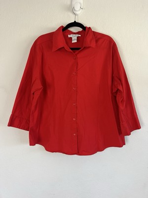 Real Comfort Vintage 90s Women s Plus Size 2XL Red Button Front Cotton Blouse