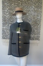 AUTH.Gucci Black Interlocking G Gingham Wool Jacket IT48 New