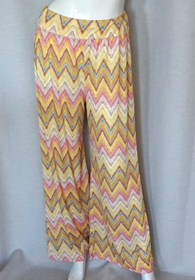 Hose Pants Koffermaterial Wideleg Zickzack Print Gelb Rosa Taupe 36,38,40 Neu