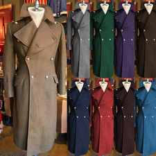 Wool Men's Overcoat Wide Lapel Double Breasted Casual Outdoor Warm Long Jacket