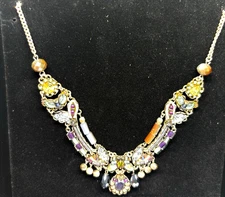 Ayala Bar Collar Style Beaded Necklace Purple Yellow Silver Hemlock Dedication