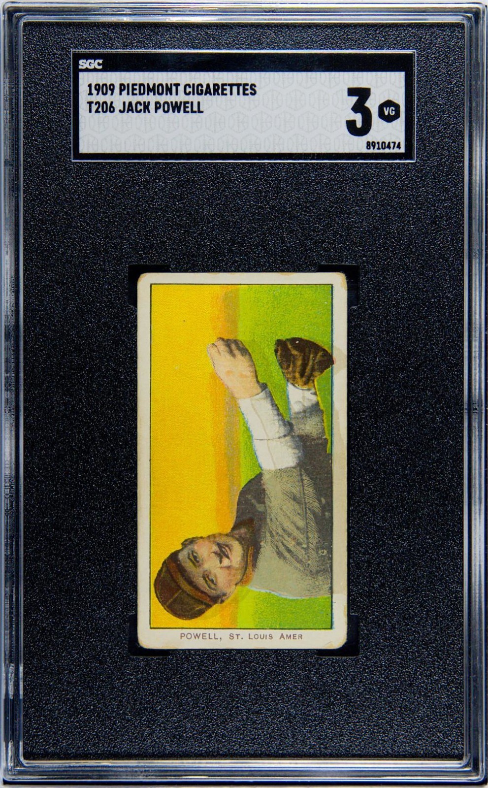 1909 T206 JACK POWELL ST. LOUIS BROWNS PIEDMONT 150 CIGARETTES SGC 3