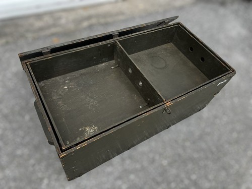 Armadietto piedi baule portaoggetti vintage in legno militare US Army verde! 16x33x13 pollici - Foto 2 di 8