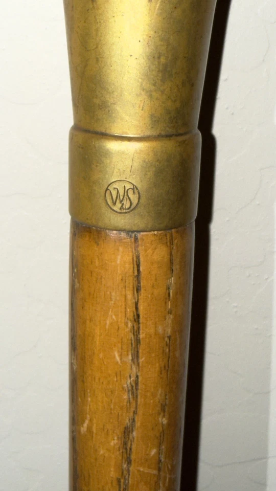 Antiguo bastón vintage WS pesado LATÓN MACIZO mango superior caña roble 35" Foto 4 de 4