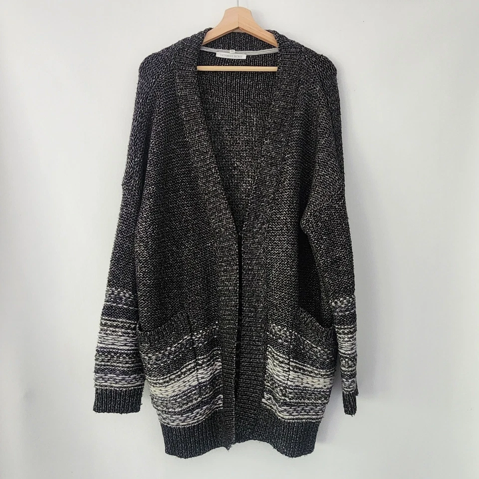Cárdigan suéter Victoria's Secret frente abierto tejido negro blanco grande Foto 2 de 4