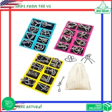 24pcs Metal Wire Puzzle Set with Pouch IQ Brain Teaser Disentanglement Game Toy.