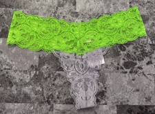 NWT FREDERICK'S OF HOLLYWOOD M GREEN GRAY FLORAL LACE VINTAGE RARE THONG PANTIES