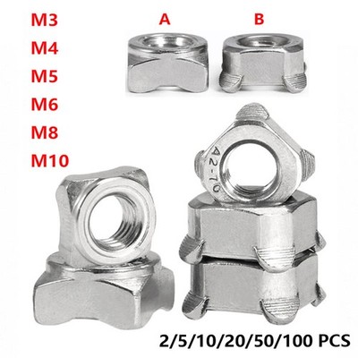 2-100Pcs M3 M4 M5 M6 M8 M10 A2 Stainless Steel Square Weld Nuts A/B Type DIN 928