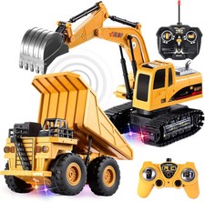 2 Piece Remote Control Excavator  Dump Truck Construction Toy Set Kids Gift